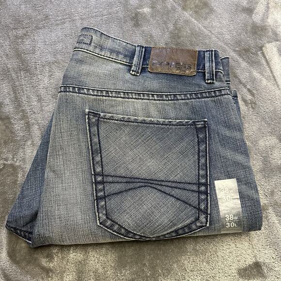 Express Jeans Mens 38x30 Blue Kingston Classic Fit Straight Leg Med Wash Denim - Picture 1 of 13